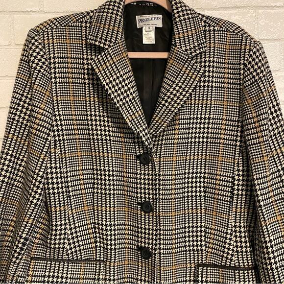 Pendleton $268 Women’s 16 Blk Ivory Tan Houndstooth 100% Wool Coat Jacket EUC - Picture 5 of 14